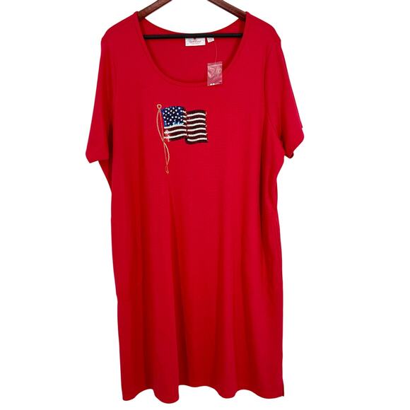 NEW NWT Quacker Factory Plus Size 2X American Flag Patriotic Red White Dress - Picture 1 of 9